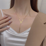 SUMENG New V-shaped Long Sexy Clavicle Gold Colour Chain Necklace Choker for Women 2024 Fashion Jewelry Party Gifts