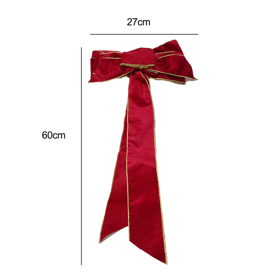 1pc 60CM Christmas Bow Wire Trimmed Flannelette Retro Ribbon Bow-Knot Pendant Christmas Decoration Supplies 4 Color Optional