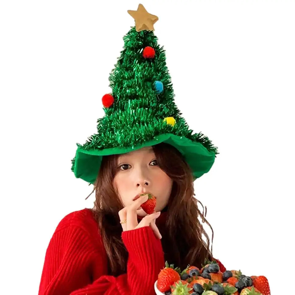 NEW 2024 Christmas Tree Hat Ins Creative Xmas Headwear for Girls New Year Party Supplies Merry Christmas Hats Costume Props