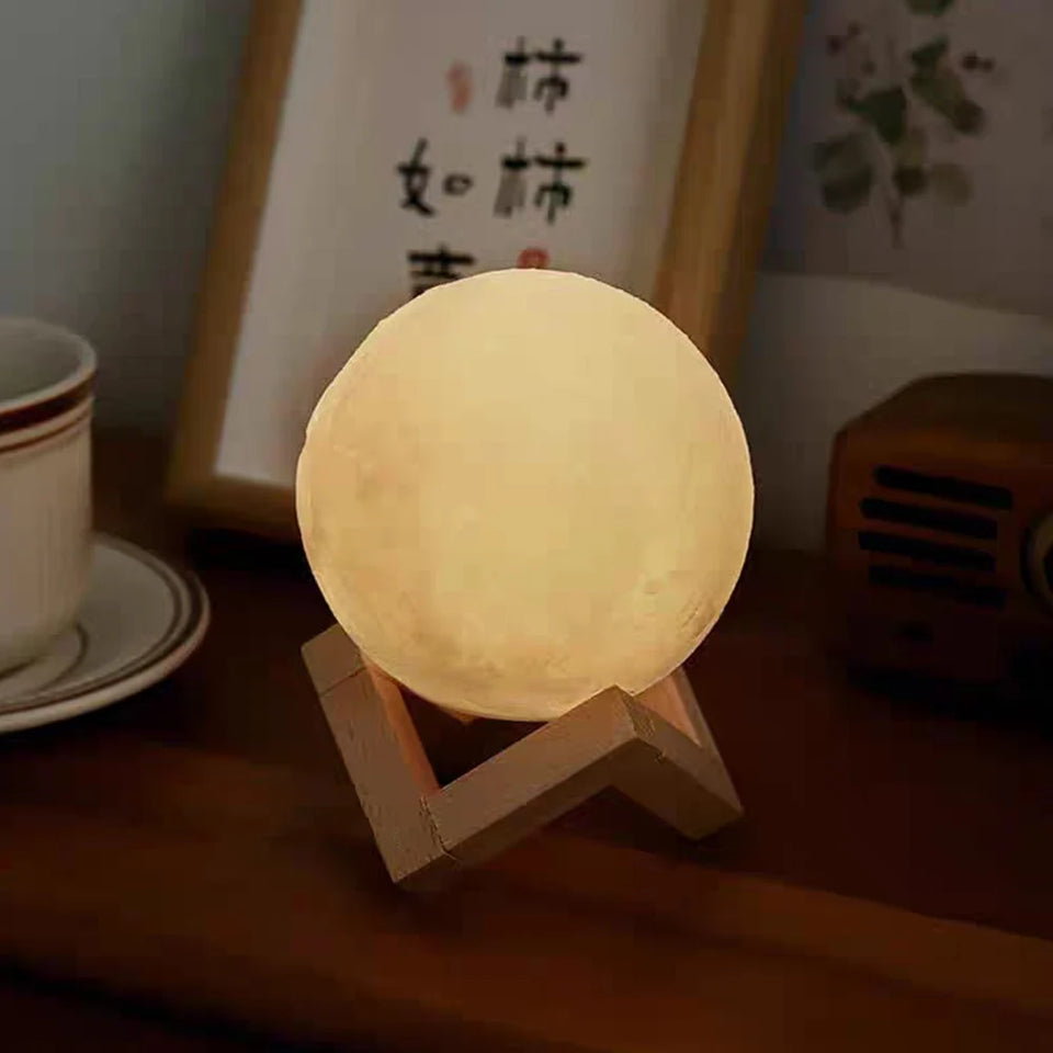 8cm Moon Ball Lamp LED Night Light With Plastic Stand Battery Powered Starry Lamp Bedroom Decor Bedside Night Lights Kids Gifts