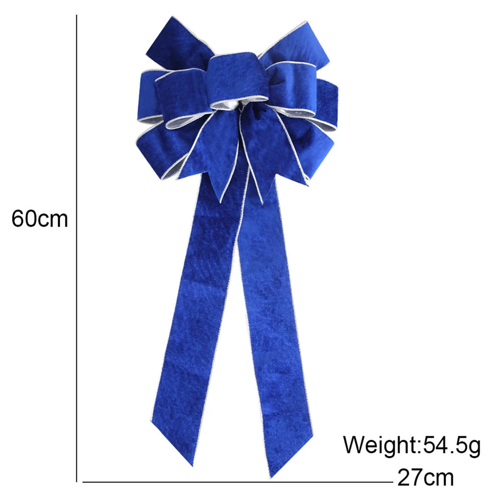 1pc 60CM Christmas Bow Wire Trimmed Flannelette Retro Ribbon Bow-Knot Pendant Christmas Decoration Supplies 4 Color Optional