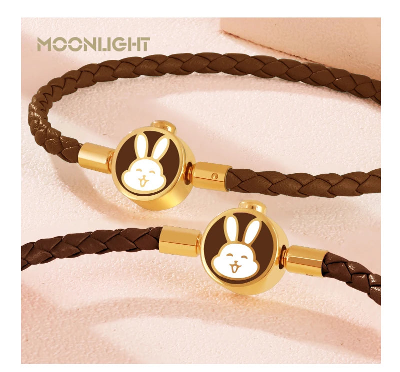 High Quality White Lovely Rabbit Genuine Braided Leather Bracelet for Woman Stainless Steel Button Bangles Chiristmas Girl Gift