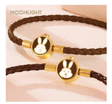 High Quality White Lovely Rabbit Genuine Braided Leather Bracelet for Woman Stainless Steel Button Bangles Chiristmas Girl Gift