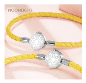 High Quality 316L Stainless Steel Snowflake Shape Bracelet for woman Blue Genuine Braided Leather Bracelet Chiristmas Gifts