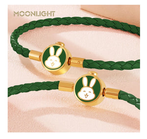 High Quality White Lovely Rabbit Genuine Braided Leather Bracelet for Woman Stainless Steel Button Bangles Chiristmas Girl Gift