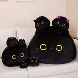 9/15/25CM Kawaii Small Cuddly Black Cat Plush Doll Cartoon Stuffed Round Ball Cat Plushie Girl's Bag Keychain Pendant Toys