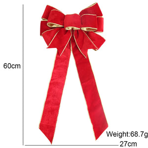 1pc 60CM Christmas Bow Wire Trimmed Flannelette Retro Ribbon Bow-Knot Pendant Christmas Decoration Supplies 4 Color Optional