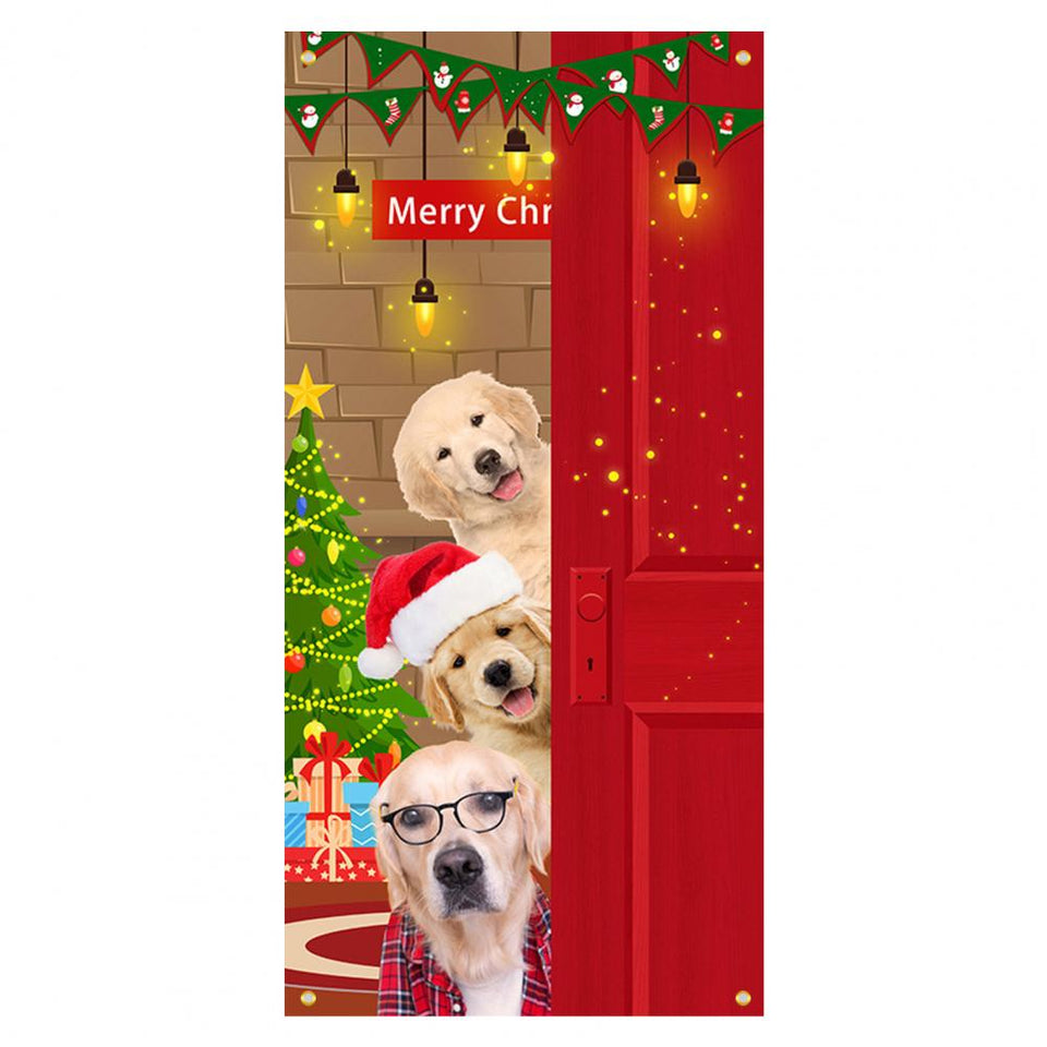 Christmas Door Christmas Door Cover Dog Xmas Tree Gift Decor Outdoor Photo Door Curtain Creative Christmas Hanging Cloth Blanket