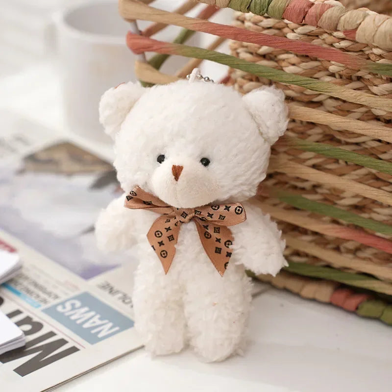 12cm Cute Cartoon Teddy Bear Plush Doll Toy Mini Bow Tie Bear Stuffed Animal Toy Kawaii Plush Keychain Bag Pendant Children Gift