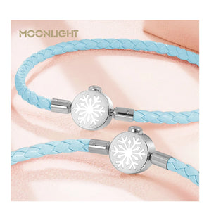 High Quality 316L Stainless Steel Snowflake Shape Bracelet for woman Blue Genuine Braided Leather Bracelet Chiristmas Gifts