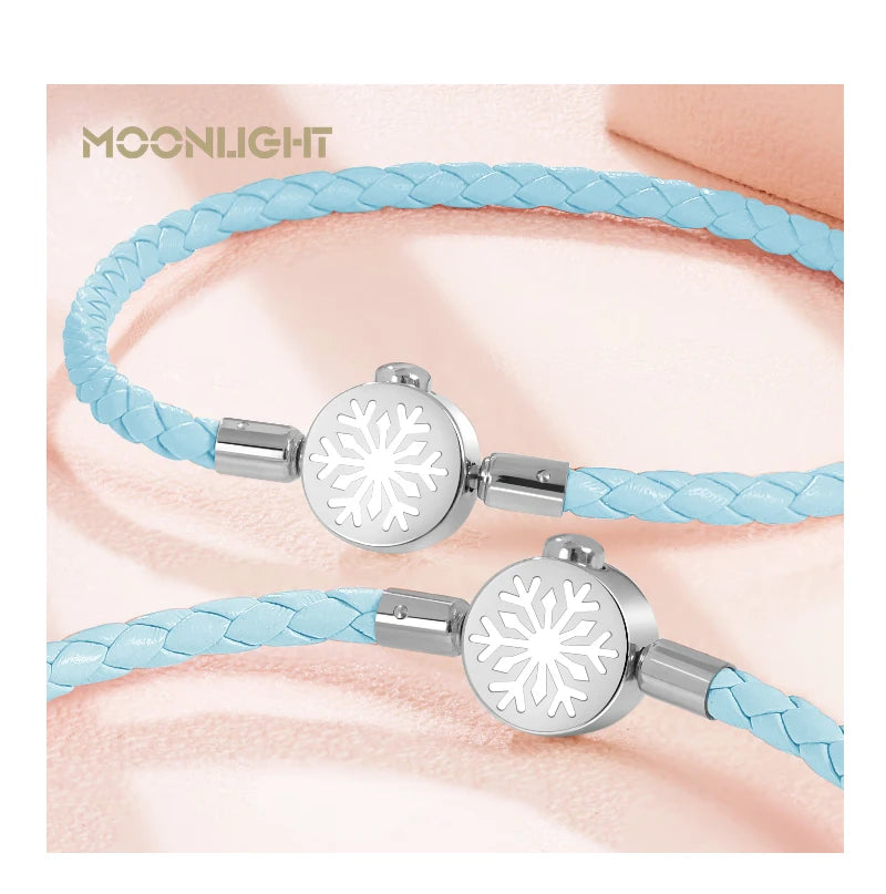 High Quality 316L Stainless Steel Snowflake Shape Bracelet for woman Blue Genuine Braided Leather Bracelet Chiristmas Gifts