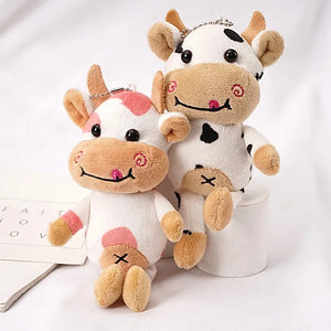 15cm Cute Milk Cow Plush Toy Animal Stuffed Doll Keyring Festival Birthday Gift Kawaii Decor Plush Keychain Toys for Boys Girls