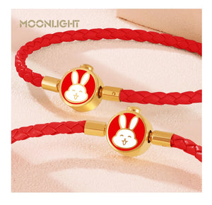 High Quality White Lovely Rabbit Genuine Braided Leather Bracelet for Woman Stainless Steel Button Bangles Chiristmas Girl Gift