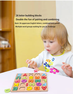 Wooden Jigsaw Puzzle Children Letters Numbers Board Pairing Puzzle Cognitive Montessori Early Educational Toys for Kids Gift