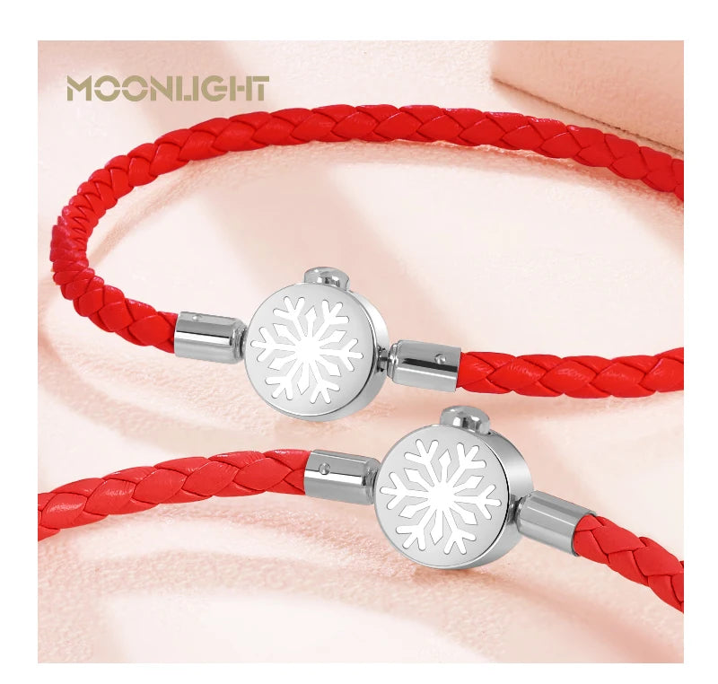 High Quality 316L Stainless Steel Snowflake Shape Bracelet for woman Blue Genuine Braided Leather Bracelet Chiristmas Gifts