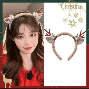 Christmas Headband Reindeer Antlers Horn Flower Hair Band Clasp Headwear for Kids Adult New Year Navidad Party Halloween Cosplay