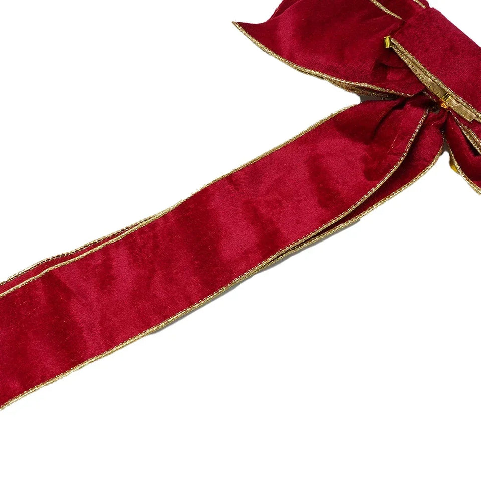 1pc 60CM Christmas Bow Wire Trimmed Flannelette Retro Ribbon Bow-Knot Pendant Christmas Decoration Supplies 4 Color Optional