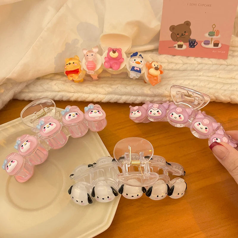 2024 New Sanrio Cinnamoroll Kuromi My Melody Hair Accessories Crab Hair Clip Shark Clip Vintash Hair Ring Hair Accessories Gifts