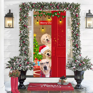 Christmas Door Christmas Door Cover Dog Xmas Tree Gift Decor Outdoor Photo Door Curtain Creative Christmas Hanging Cloth Blanket