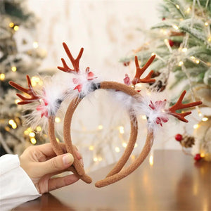 Christmas Hair Hoop Girls Plush Reindeer Antlers Deer Ear Christmas Party Cosplay Headbands Festival Hair Accessories Gifts