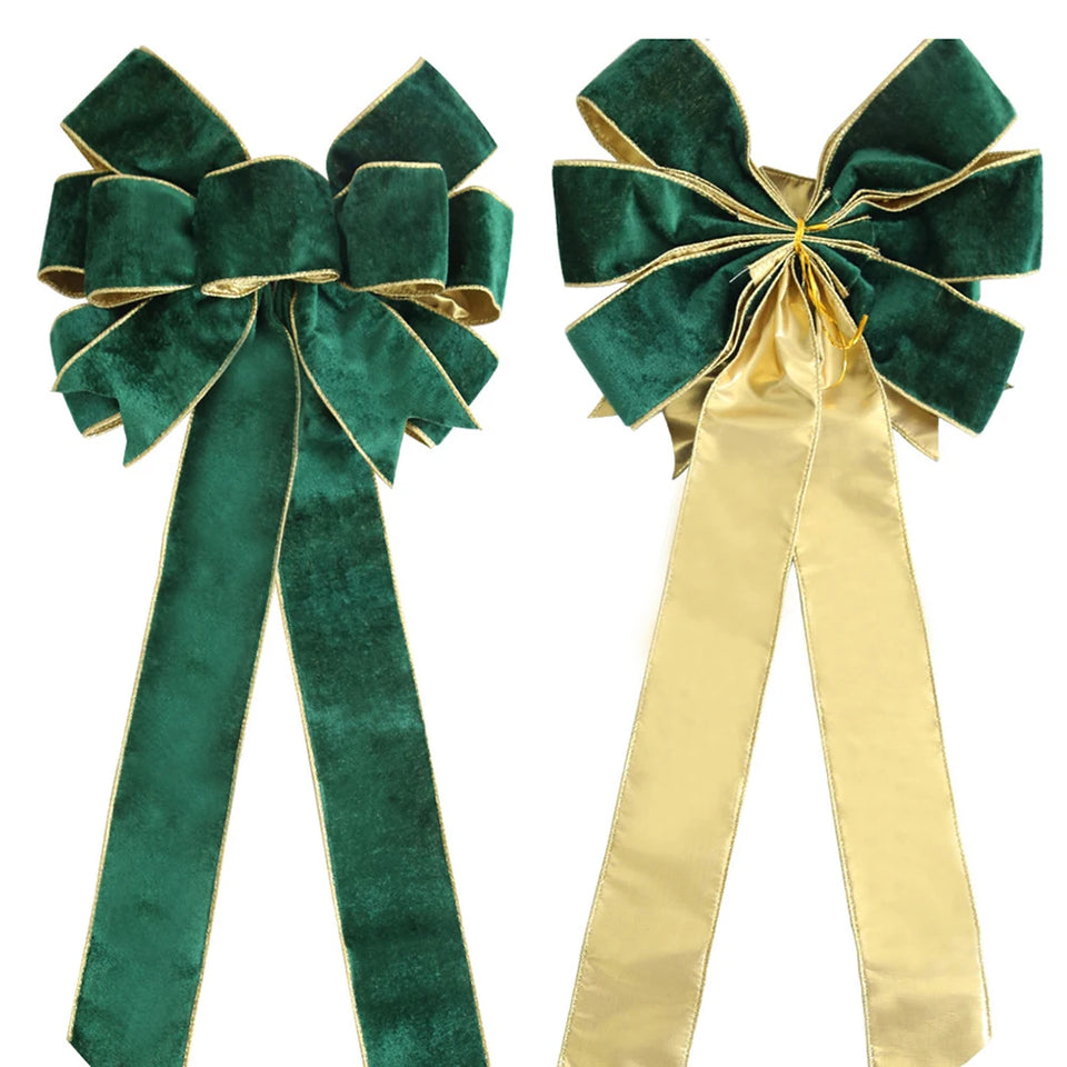 1pc 60CM Christmas Bow Wire Trimmed Flannelette Retro Ribbon Bow-Knot Pendant Christmas Decoration Supplies 4 Color Optional