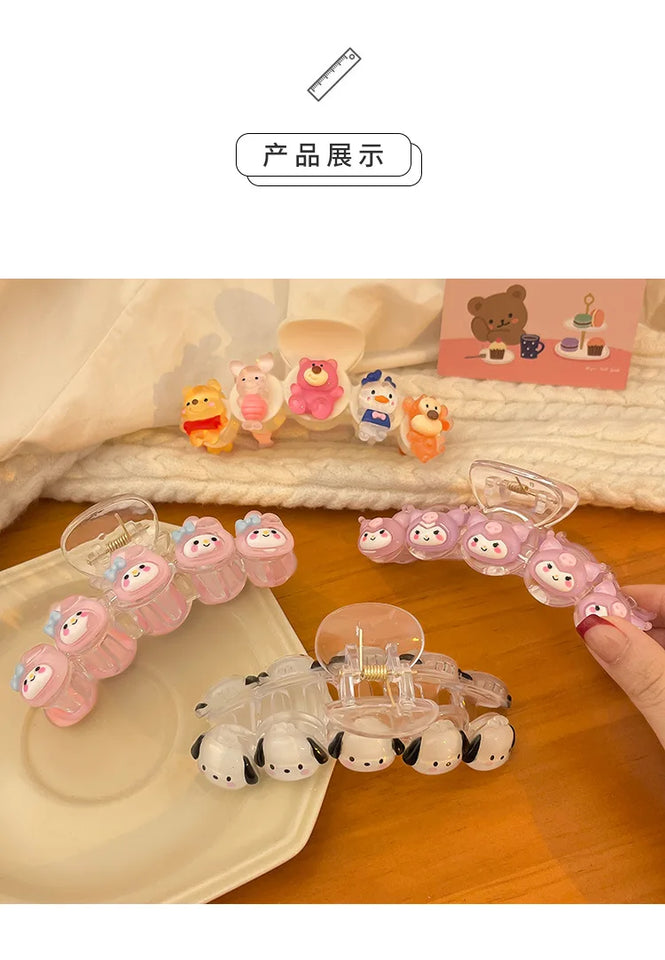 2024 New Sanrio Cinnamoroll Kuromi My Melody Hair Accessories Crab Hair Clip Shark Clip Vintash Hair Ring Hair Accessories Gifts