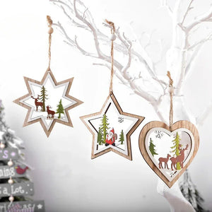 Christmas Decorations Wooden Christmas Hollow Christmas Tree Pendant Double Layered Pentagram Pendant Decoration