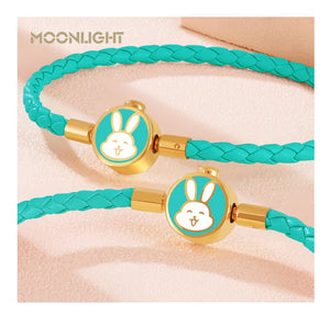 High Quality White Lovely Rabbit Genuine Braided Leather Bracelet for Woman Stainless Steel Button Bangles Chiristmas Girl Gift