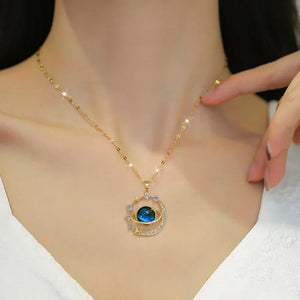 Exquisite Starry Sky Planet Light Luxurious Temperament Gorgeous Necklace Stars and Moon Versatile Stainless Steel Clavicle Gift