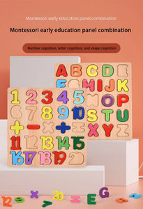 Wooden Jigsaw Puzzle Children Letters Numbers Board Pairing Puzzle Cognitive Montessori Early Educational Toys for Kids Gift