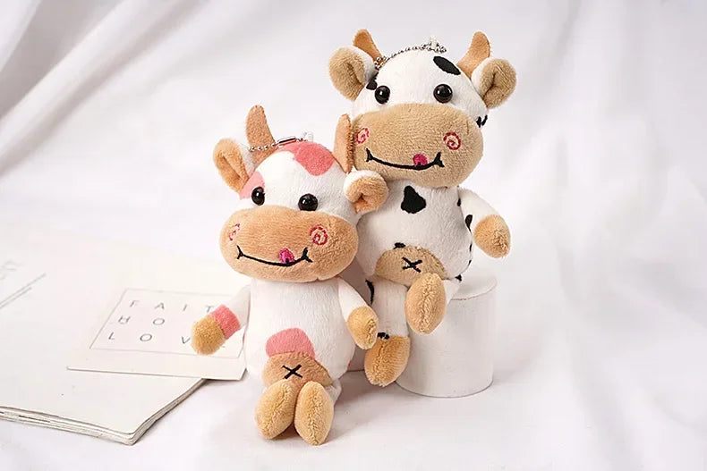 15cm Cute Milk Cow Plush Toy Animal Stuffed Doll Keyring Festival Birthday Gift Kawaii Decor Plush Keychain Toys for Boys Girls