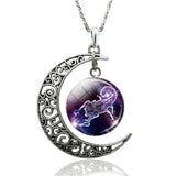 Fashion 12 Constellation Astrology Horoscope Necklace Moon Glass Pendant Zodiac Necklace For Women Men Birthday Jewelry Gift