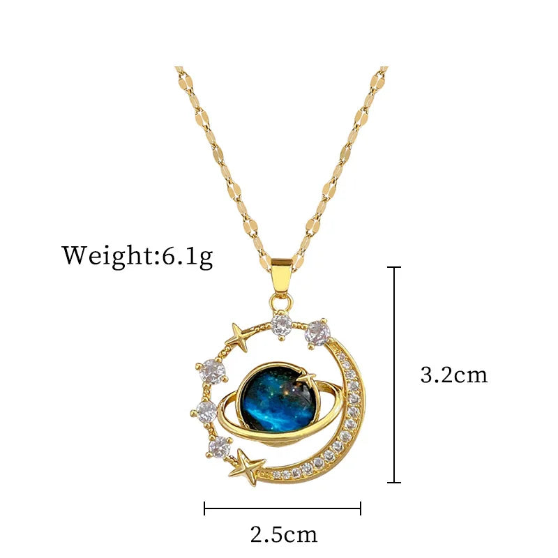 316L Stainless Steel Sun Pendant Necklace For Women Exquisite and Fashionable Planet Clavicle Chain Girls Party Jewelry Gifts