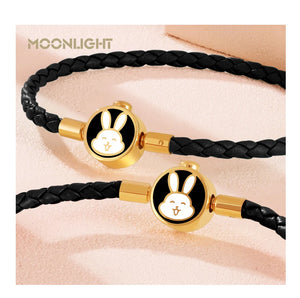 High Quality White Lovely Rabbit Genuine Braided Leather Bracelet for Woman Stainless Steel Button Bangles Chiristmas Girl Gift