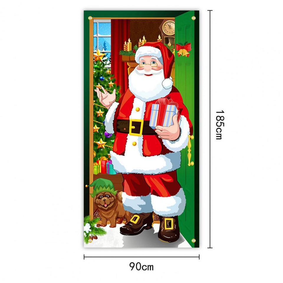 Christmas Door Christmas Door Cover Dog Xmas Tree Gift Decor Outdoor Photo Door Curtain Creative Christmas Hanging Cloth Blanket