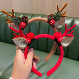 Christmas Headband Reindeer Antlers Horn Flower Hair Band Clasp Headwear for Kids Adult New Year Navidad Party Halloween Cosplay