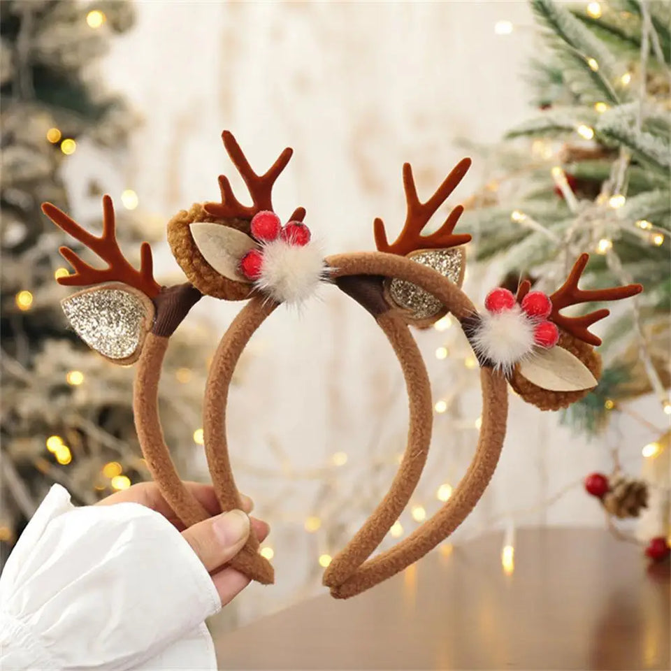 Christmas Hair Hoop Girls Plush Reindeer Antlers Deer Ear Christmas Party Cosplay Headbands Festival Hair Accessories Gifts