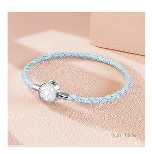 High Quality 316L Stainless Steel Snowflake Shape Bracelet for woman Blue Genuine Braided Leather Bracelet Chiristmas Gifts