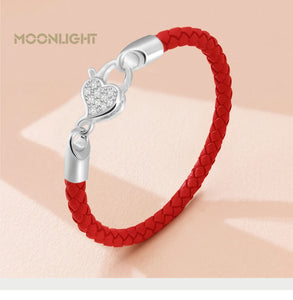 New Luxury S925 Sterling Silver Bracelet for Women Zirconia Love Heart Leather Bracelet Fashion Female Jewelry Chiristmas Gifts