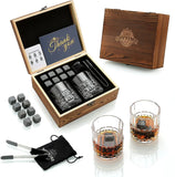 Whiskey Stones & Glasses Set, Granite Ice Cube For Whisky, Whisky Chilling Rocks In Wooden Box, Best Gift For Dad Husband Men