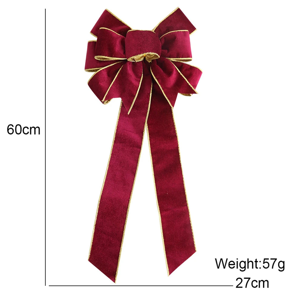 1pc 60CM Christmas Bow Wire Trimmed Flannelette Retro Ribbon Bow-Knot Pendant Christmas Decoration Supplies 4 Color Optional