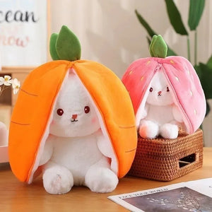 Funny Joy  Fruit Bunny Plush Toy Cute Carrot Strawberry Turn Into Rabbit Plush Toy Kids Birthday Christmas Gift