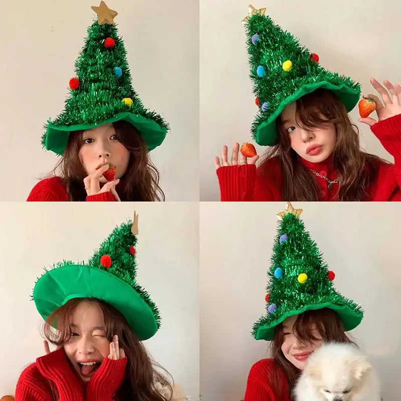 NEW 2024 Christmas Tree Hat Ins Creative Xmas Headwear for Girls New Year Party Supplies Merry Christmas Hats Costume Props