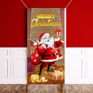 Christmas Door Christmas Door Cover Dog Xmas Tree Gift Decor Outdoor Photo Door Curtain Creative Christmas Hanging Cloth Blanket